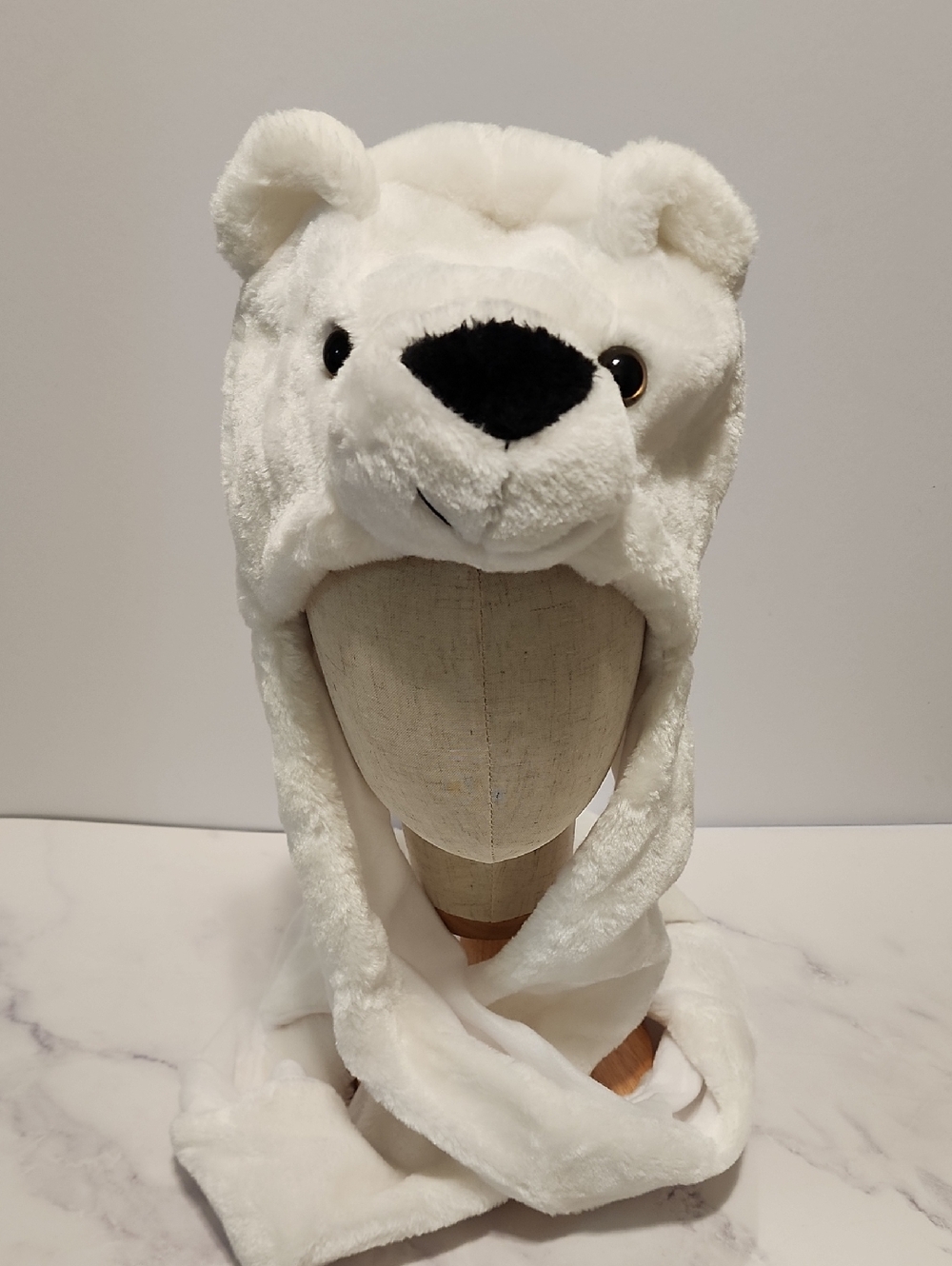 White Bear Plush Winter Hat  Unisex Soft Fur